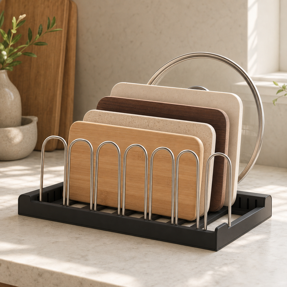 Organizador Expansivel para Tampas e Tabuas - Hero principal no ambiente de cozinha - 7 Dividers - 20260712214937