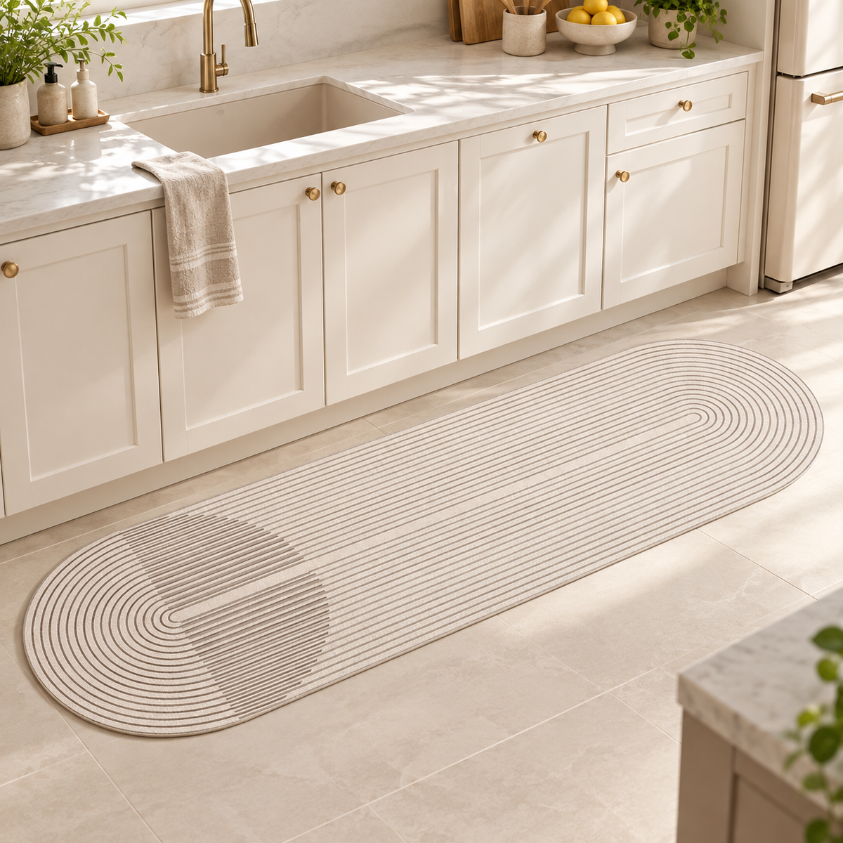Tapete para Cozinha Absorvente com Base Antiderrapante Bege – Viorenna
