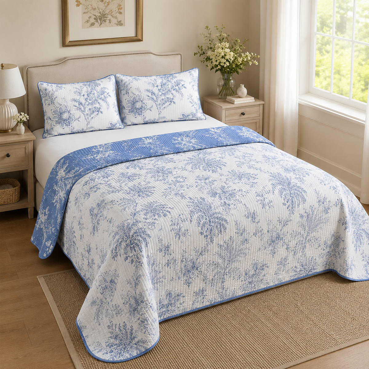 Kit Colcha Floral Ondulada com Fronhas – Viorenna