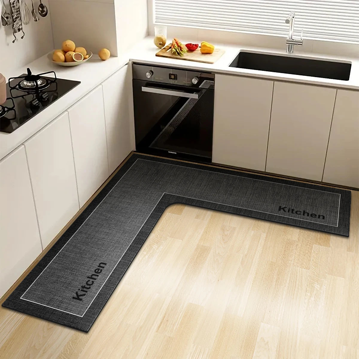 Simple kitchen non-slip floor mat L-shaped corner mat bathroom absorbent foot mat diatom mud printed mat door mat