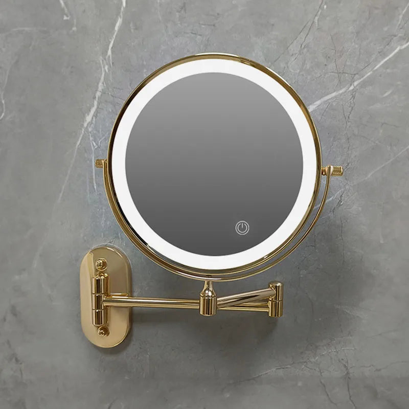 Espelho de Maquiagem Dourado com LED e Aumento em banheiro ou lavabo
