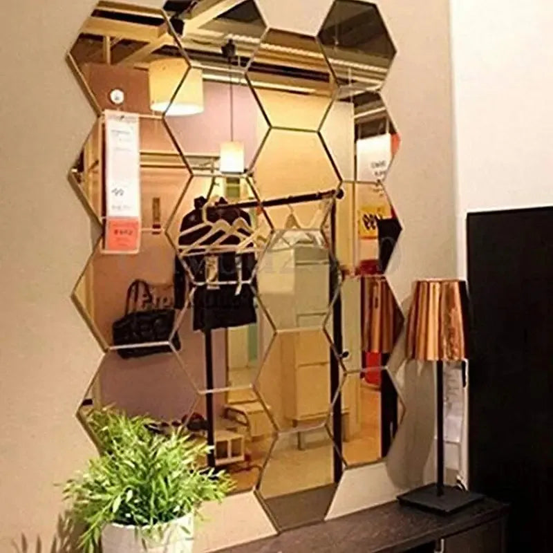 Espelhos Decorativos Hexagonais Adesivos em banheiro ou lavabo