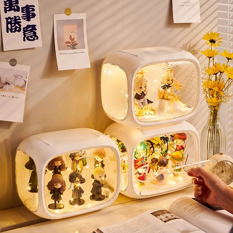 Expositor com LED para Miniaturas e Blind Box em ambiente iluminado