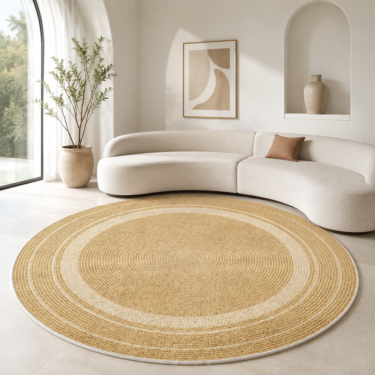 Tapete Redondo para Sala Grande Antiderrapante em sala de estar decorada – Viorenna