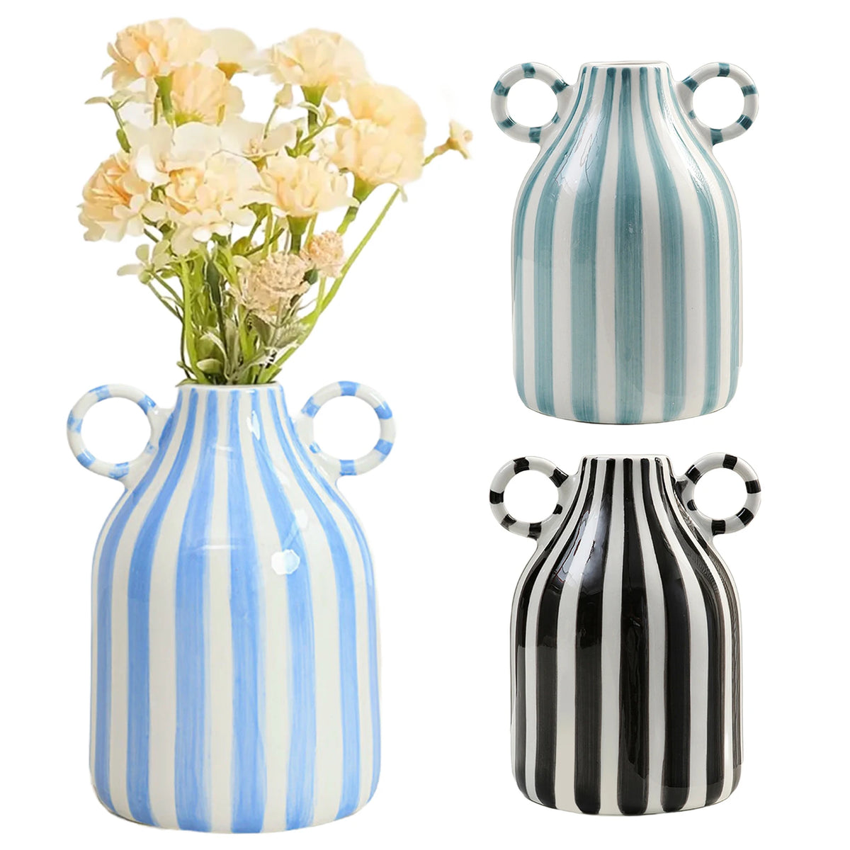 Vaso Decorativo Nórdico Listrado de Cerâmica para Plantas em sala decorada