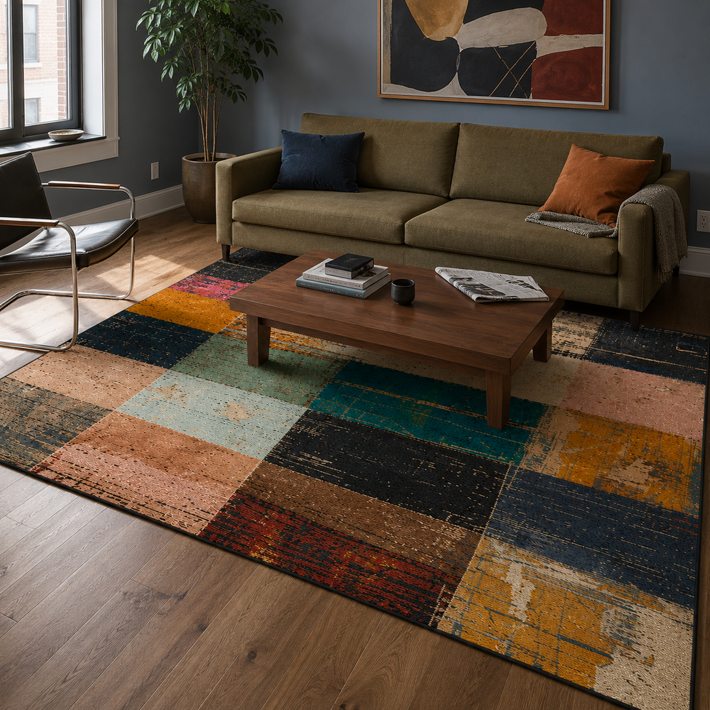 Tapete Geométrico para Sala Grande para Sofá e Mesa de Centro – Viorenna