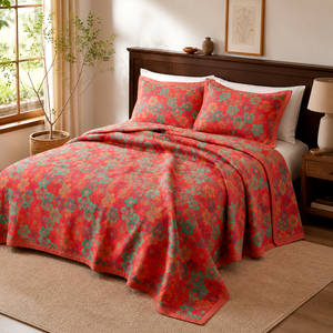 Colcha Floral em Musseline de Algodão para Cama King em ambiente decorado