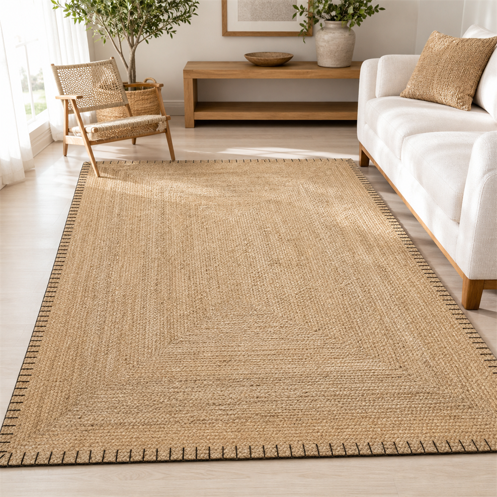 Tapete de Juta para Sala com Trama Natural Antiderrapante em ambiente decorado