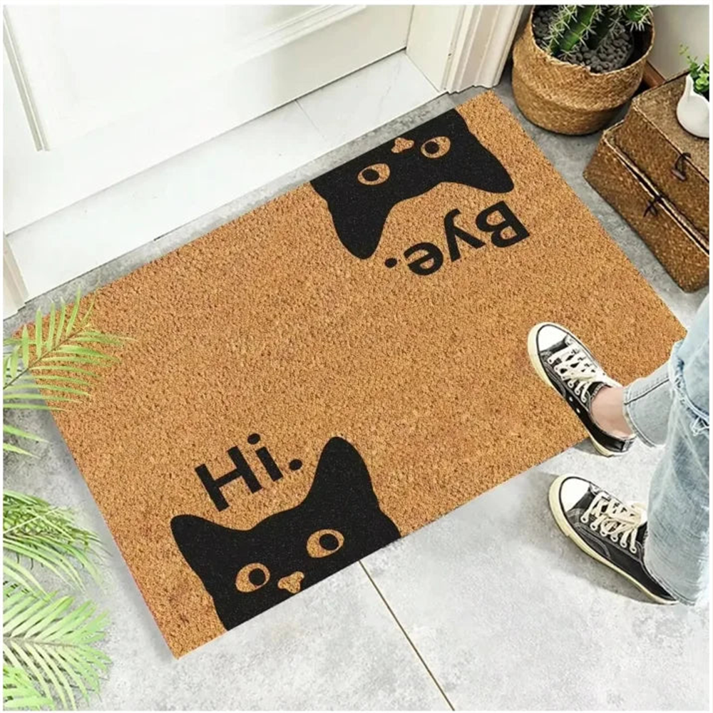 Capacho de Gato Preto Antiderrapante em ambiente decorado