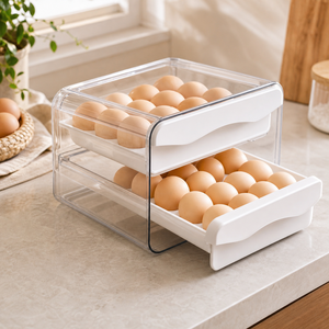 Organizador de Ovos para Geladeira com Gaveta - Hero principal no ambiente de cozinha