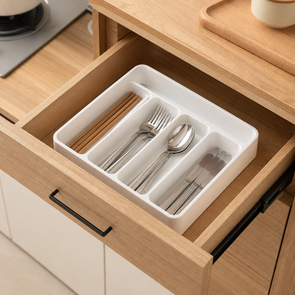 Organizador de Talheres com Compartimentos - Hero principal no ambiente de cozinha