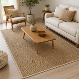 Tapete de Sisal para Sala Grande para Sofá e Mesa de Centro em uso real no ambiente