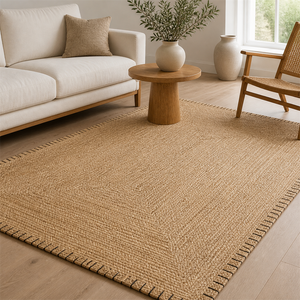 Tapete de Juta para Sala com Trama Natural Antiderrapante em uso real no ambiente