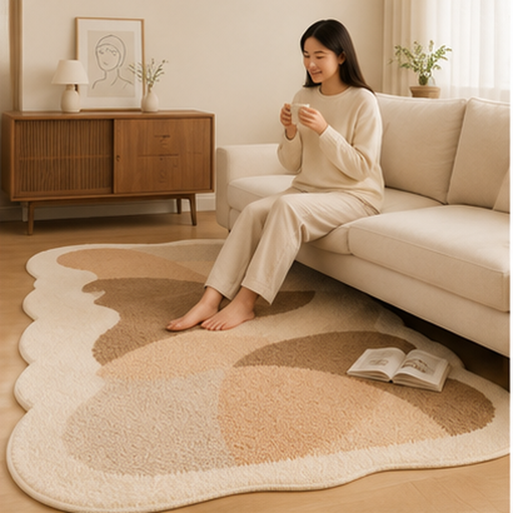Tapete Wabi-Sabi Irregular para Sala em Tons Claros – Viorenna
