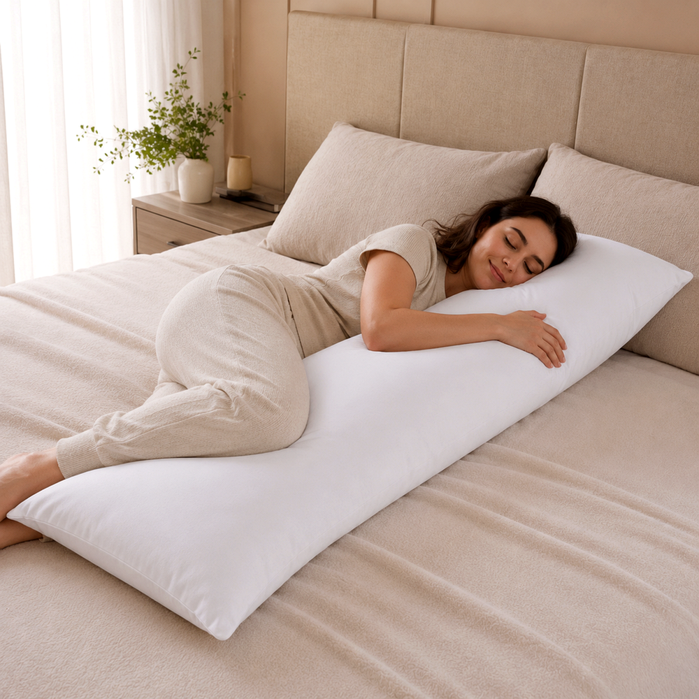 Almofada Longa para Cama e Abraço 50x160cm valorizando a funcao principal