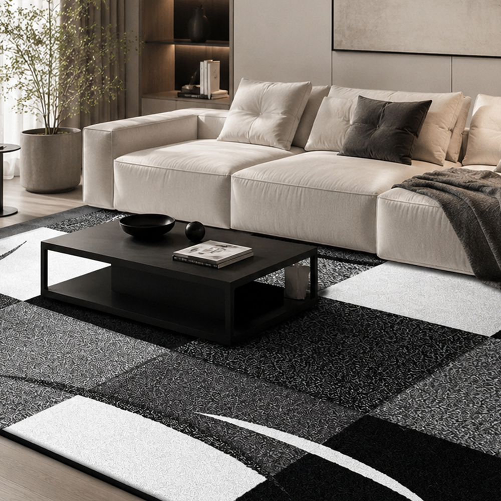 Tapete Abstrato Felpudo para Sala para Sofá e Mesa de Centro valorizando a funcao principal