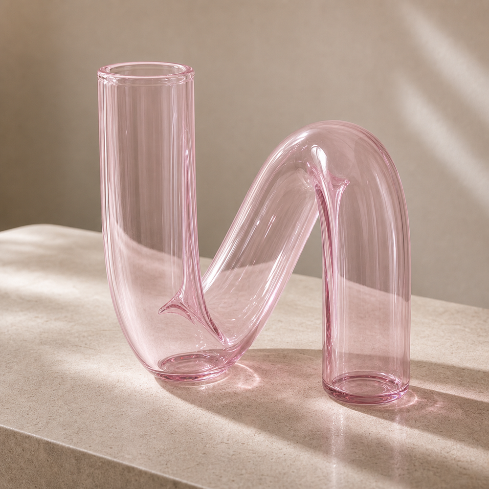 Detalhe da forma ondulada do vaso irregular rosa