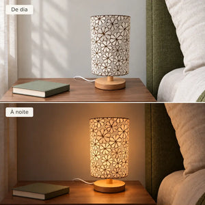 Luminária de Mesa Floral com Base de Madeira – Viorenna