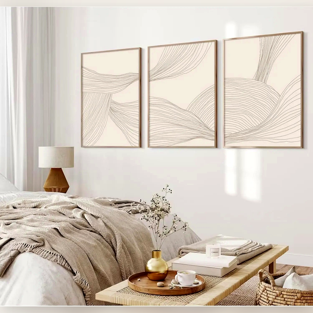 Conjunto de Quadros Decorativos Geométricos Bege em segundo angulo funcional