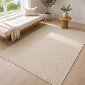 Tapete Minimalista para Sala Grande em Tons Claros em segundo angulo funcional