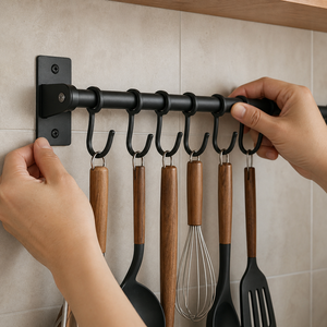 Suporte de Parede para Utensílios de Cozinha - Detalhe funcional / estrutura / montagem