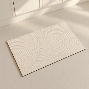 Exemplar compacto do tapete Arcos com desenho curvo e contorno retangular.