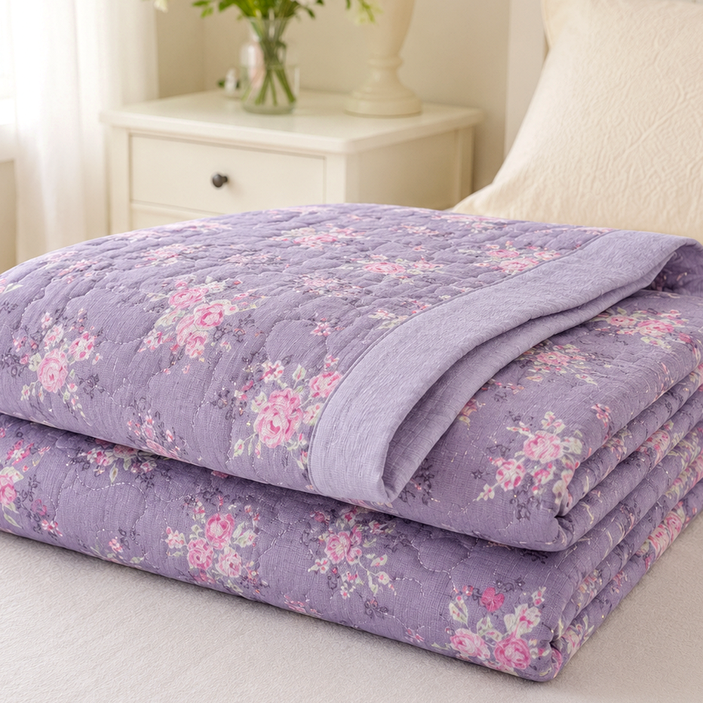 Detalhe de textura e acabamento do Colcha Floral Matelada para Cama Solteiro