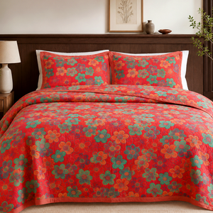 Detalhe de textura e acabamento do Colcha Floral em Musseline de Algodão para Cama King