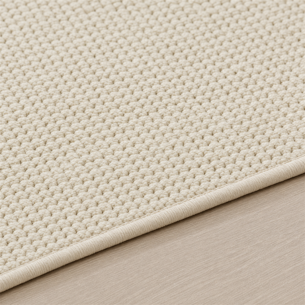Detalhe de textura e acabamento do Tapete Minimalista para Sala Grande em Tons Claros