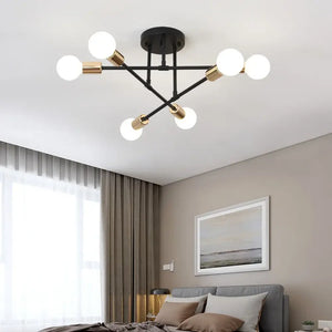 Lustre de Teto Sputnik Nórdico Preto e Dourado com 6 Pontos – Viorenna