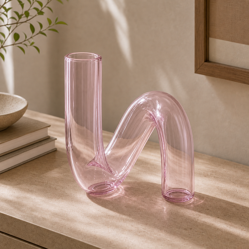 Vaso irregular rosa em angulo secundario