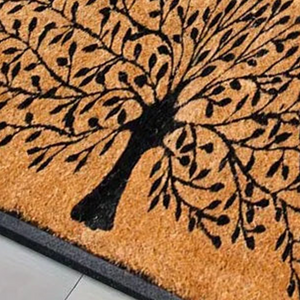 Detalhe de borda e acabamento do Capacho Árvore da Vida Preto Antiderrapante