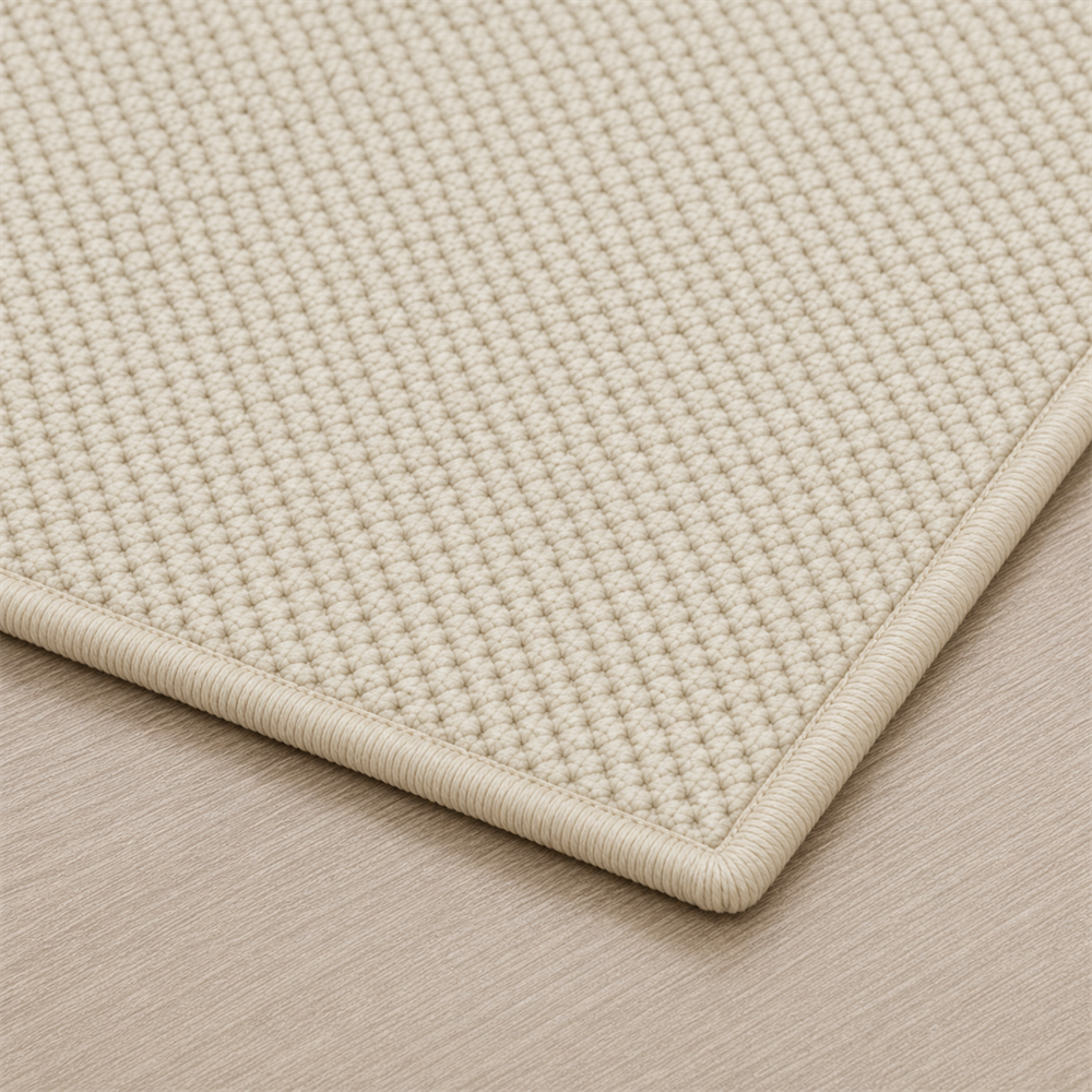 Detalhe de borda e acabamento do Tapete Minimalista para Sala Grande em Tons Claros