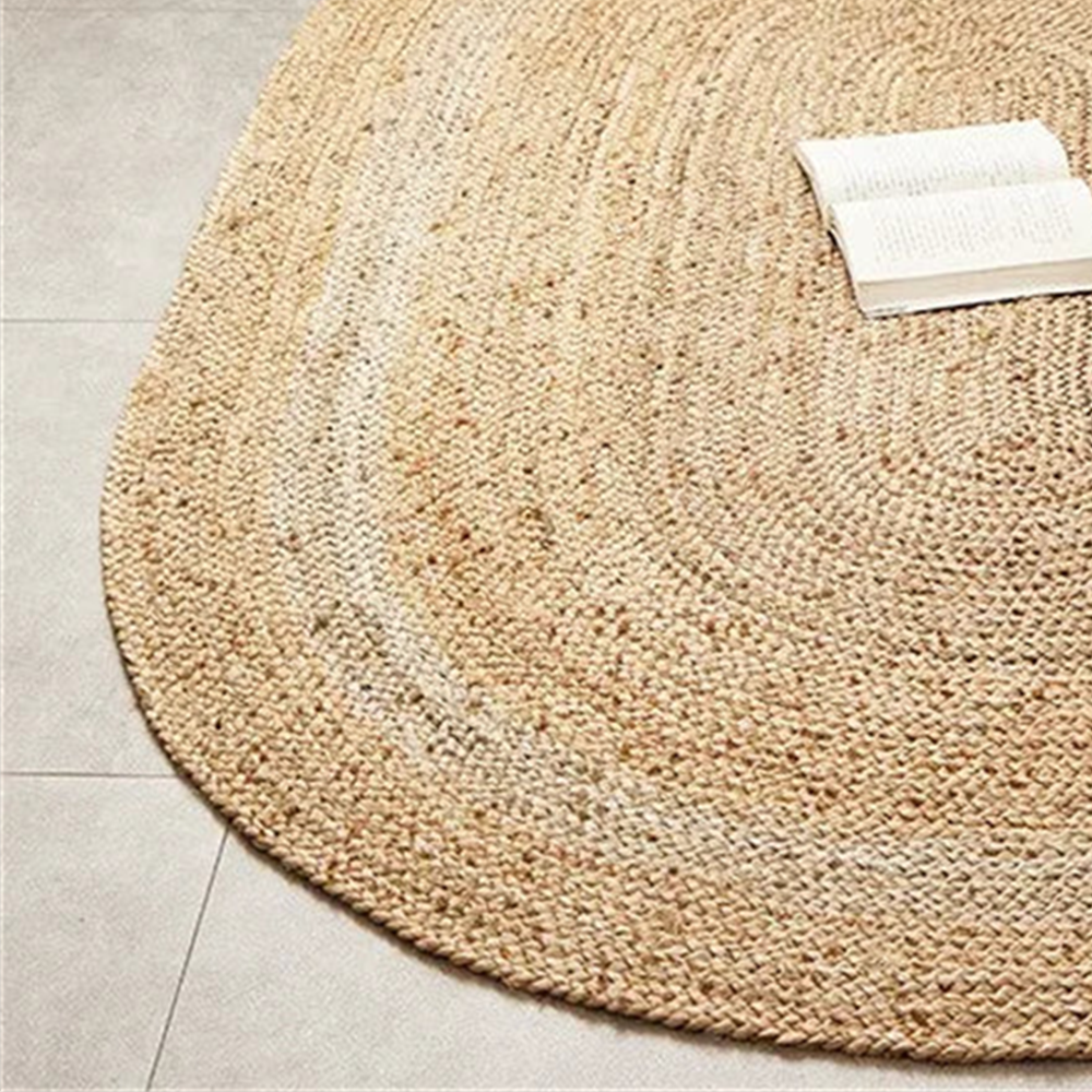 Detalhe de borda e acabamento do Tapete de Juta Natural para Entrada e Sala