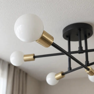 Lustre de Teto Sputnik Nórdico Preto e Dourado com 6 Pontos – Viorenna