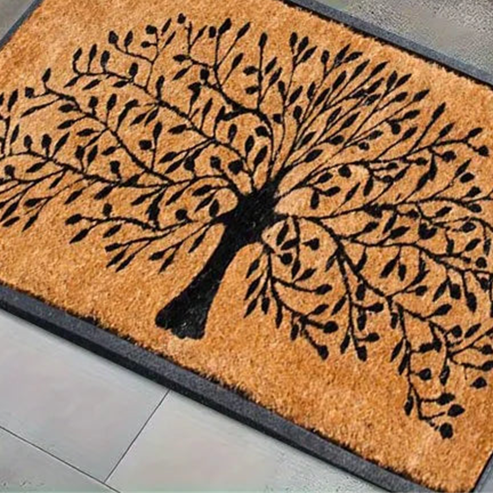 Detalhe visual do Capacho Árvore da Vida Preto Antiderrapante