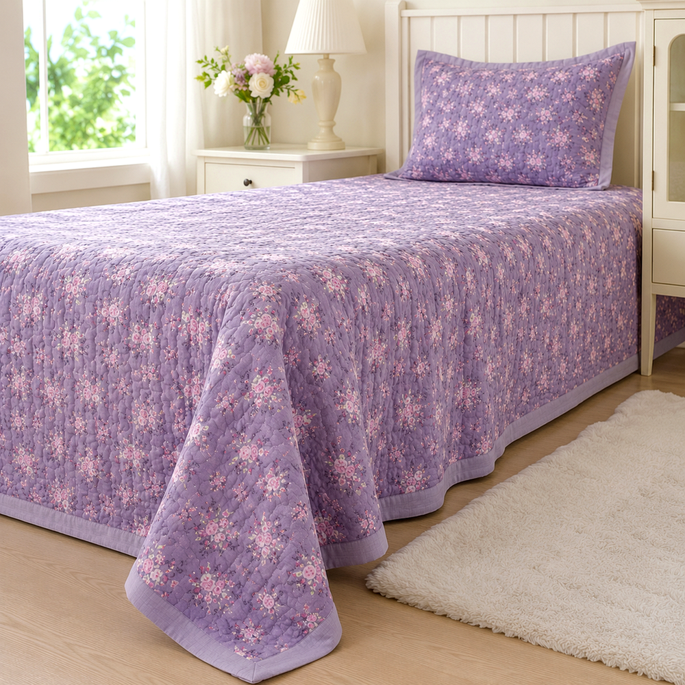 Variante real do Colcha Floral Matelada para Cama Solteiro