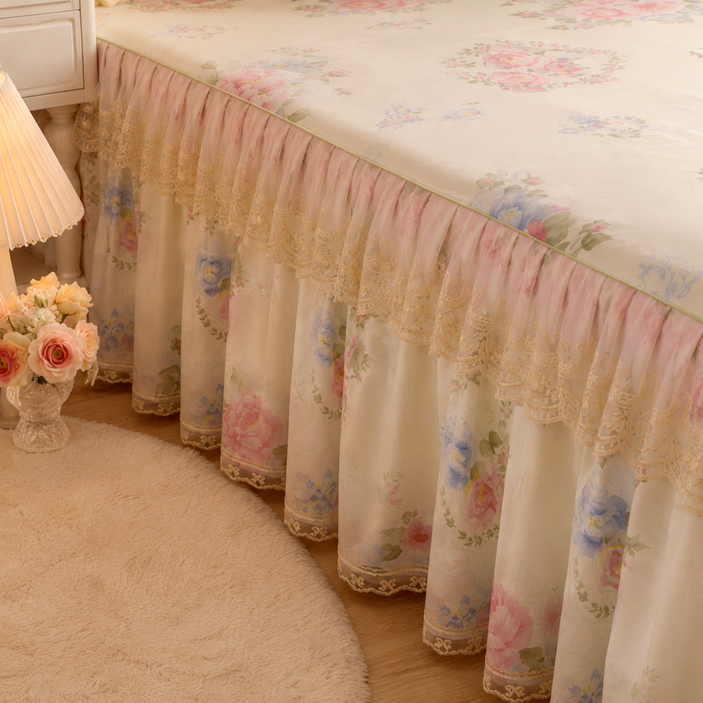 Variante real do Colcha com Saia Floral para Cama Solteiro