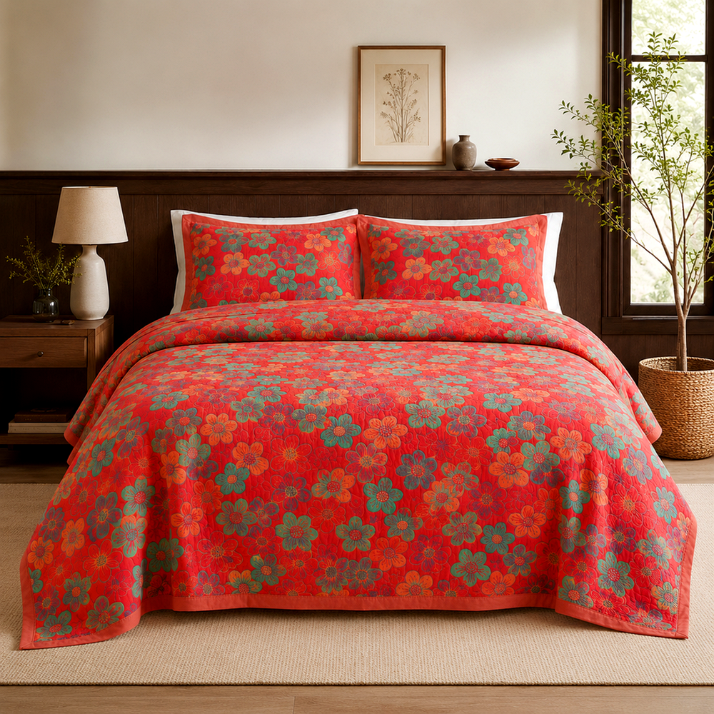 Variante real do Colcha Floral em Musseline de Algodão para Cama King