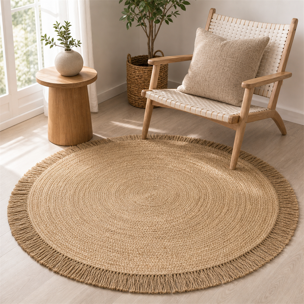 Variante real do Tapete de Juta para Sala com Trama Natural Antiderrapante