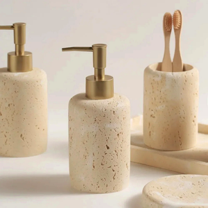 Imagem complementar do Conjunto para Banheiro Travertino com Dispenser e Bandeja