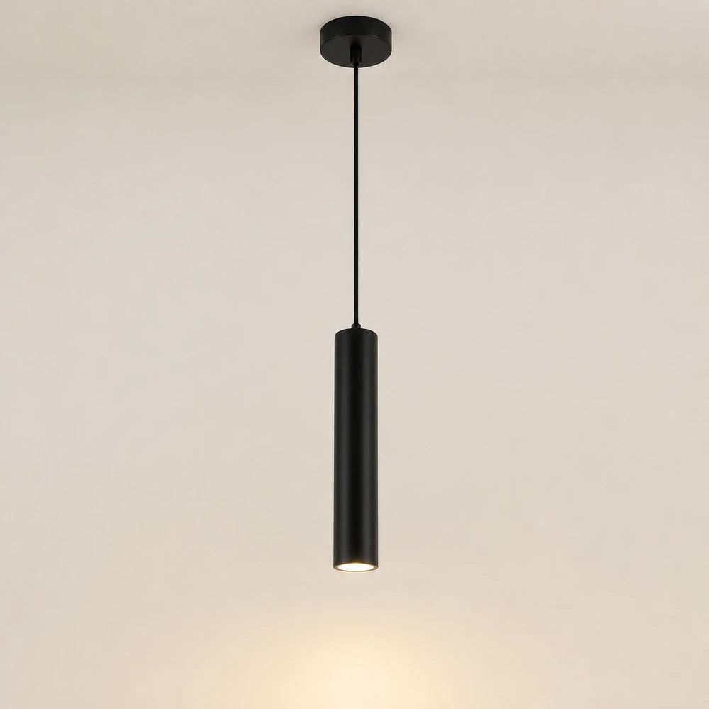 Pendente tubular preto de 1 tubo com 30 cm