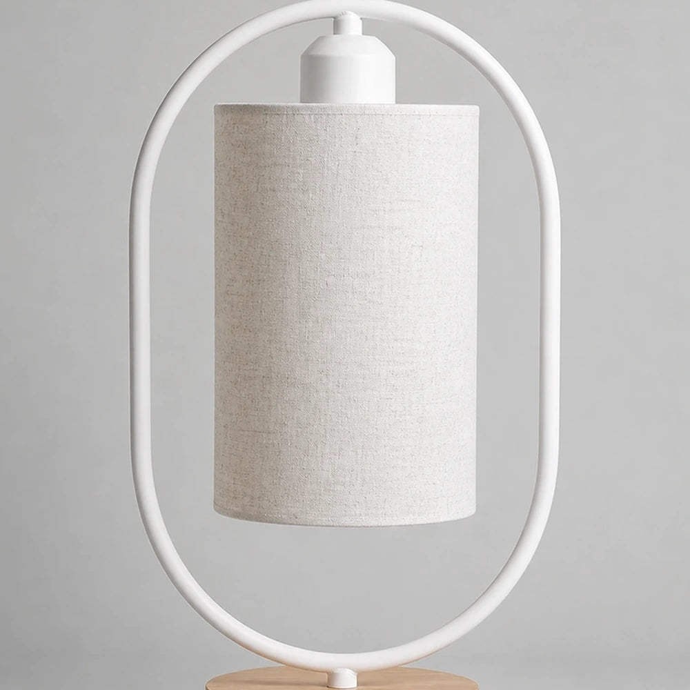 Variante branca da luminária de mesa oval com base de madeira