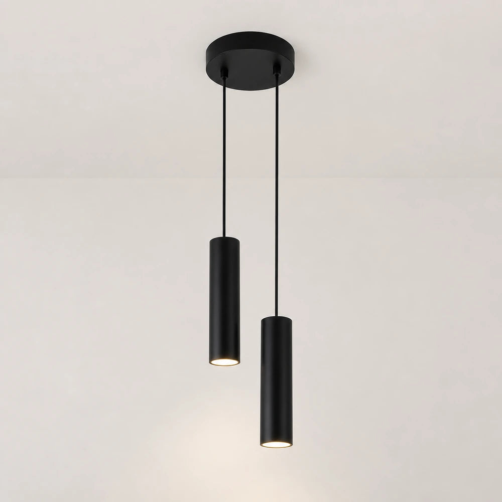 Pendente tubular preto de 2 tubos com 30 cm