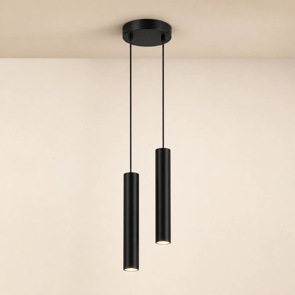 Pendente tubular preto de 2 tubos com 40 cm