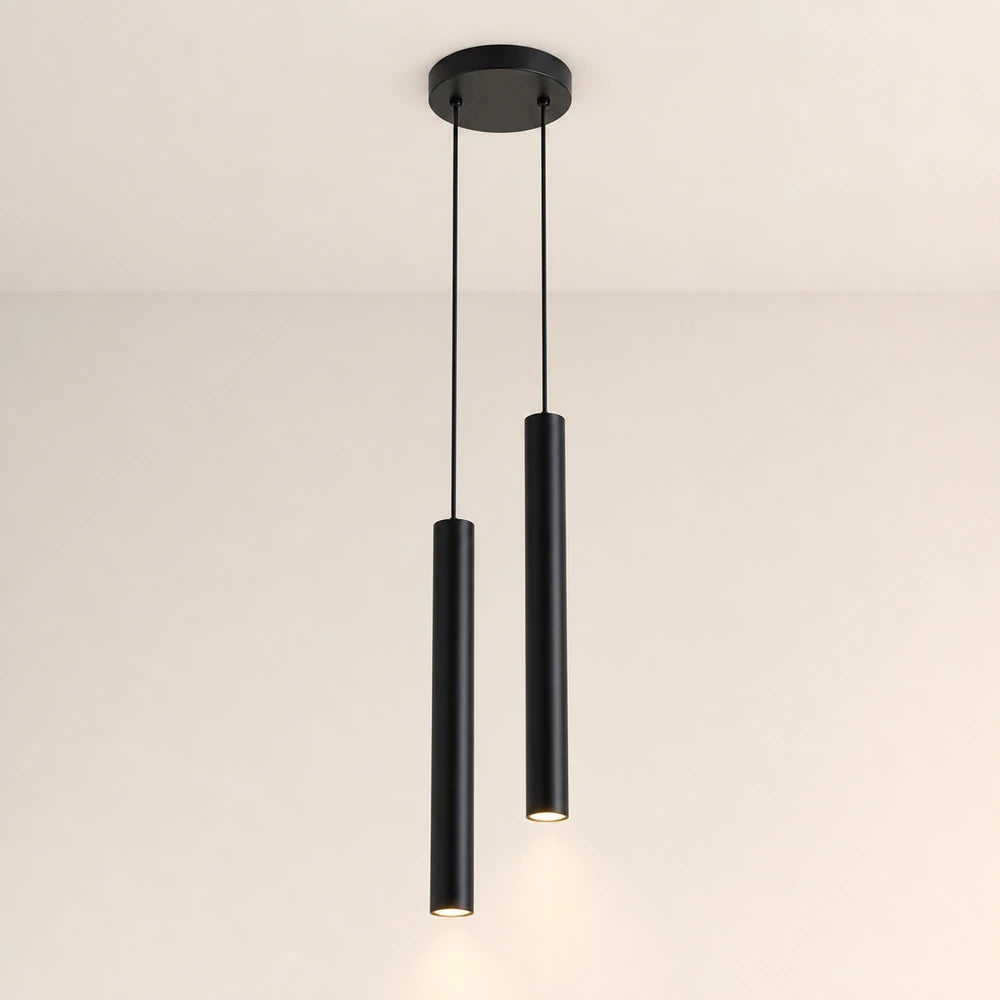 Pendente tubular preto de 2 tubos com 50 cm