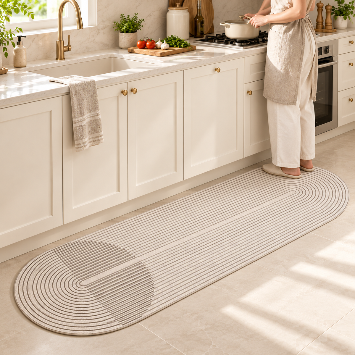 Tapete para Cozinha Absorvente com Base Antiderrapante Bege – Viorenna