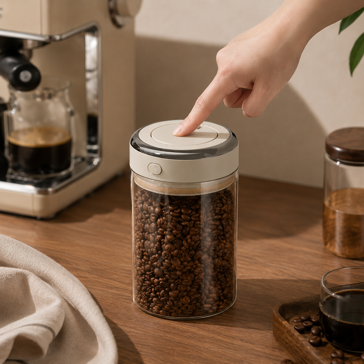 Pote Hermético de Vidro para Café com Válvula CO2 – Viorenna