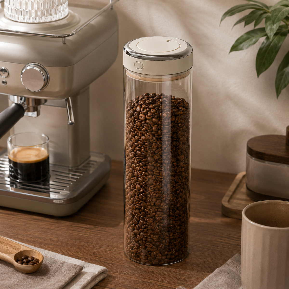 Pote Hermético de Vidro para Café com Válvula CO2 – Viorenna