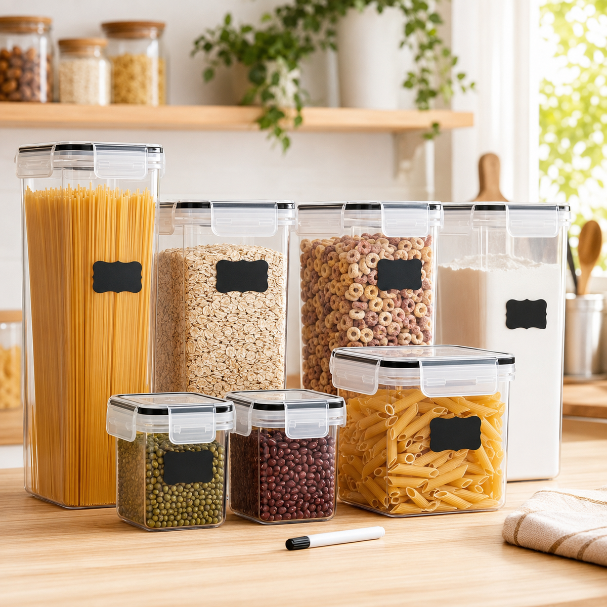 Kit de Potes Herméticos para Cozinha com Etiquetas – Viorenna